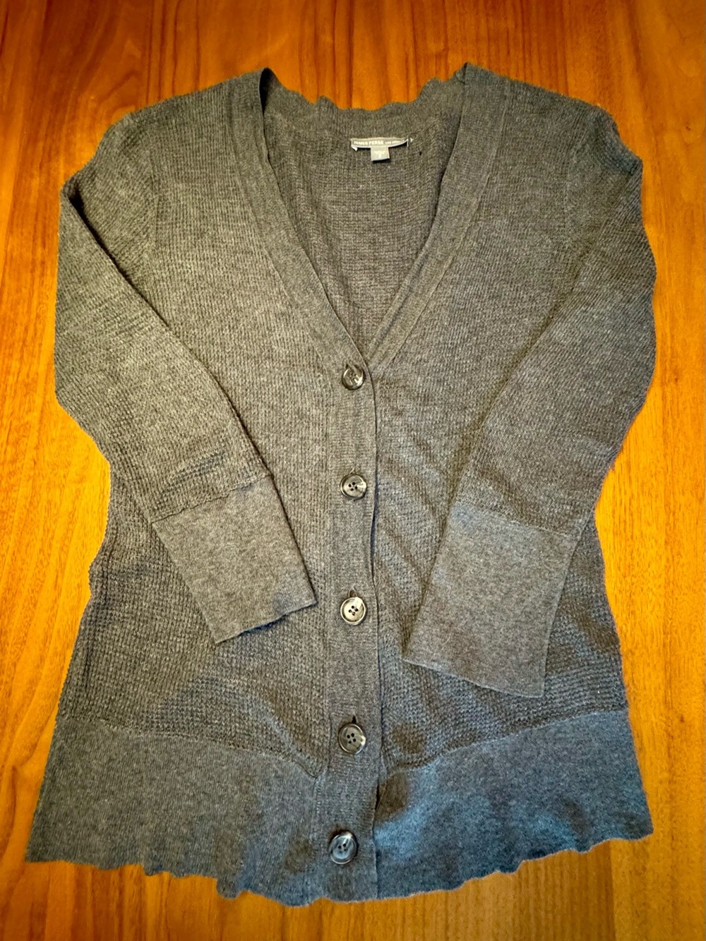 James Perse Charcoal Gray Waffle Knit V-Neck Cardigan, Cotton/Cashmere. Size S/M